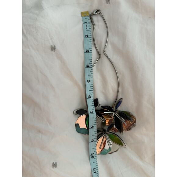 Bimba Y Lola Silver Tone Green Copper Abstract Flower Leaf Necklace - Picture 6 of 6